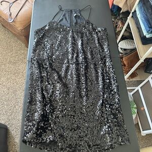 Black Sequin Halter Dress